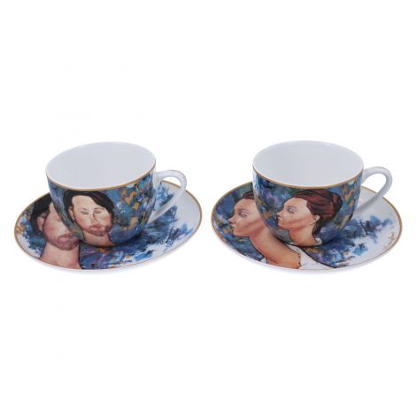 Komplet dwóch filiżanek Carmani 250ml ze spodkami - A. Modigliani, Lunia Czechowska i Leopold Zborowski - 2