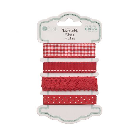 Tasiemki satynowe dpCraft Red Basics, 4x1m