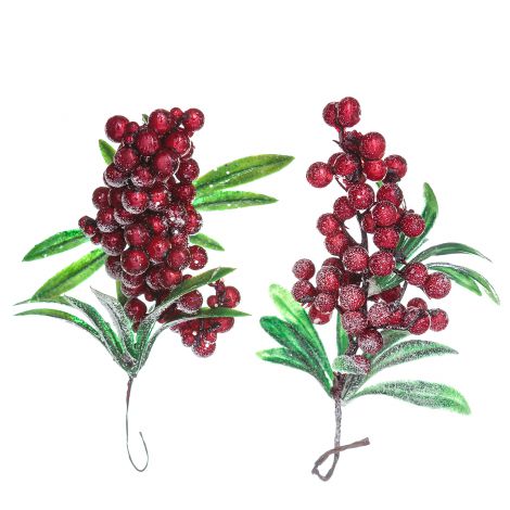 Gałązki dpCraft Bielone z Jagodami czerwonymi, 10cm, 2szt