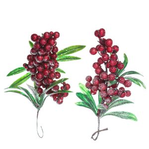 Gałązki dpCraft Bielone z Jagodami czerwonymi, 10cm, 2szt