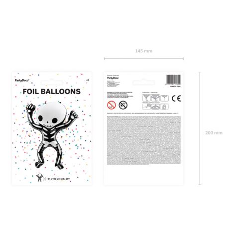 Balon foliowy Szkielet, 84x100cm, czarno-biały - 4