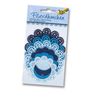 Filcowa koronka Folia okrągła Mix Niebieski, 6szt