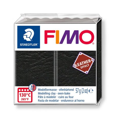 Kostka FIMO leather effect 57g, czarny, masa termoutwardzalna