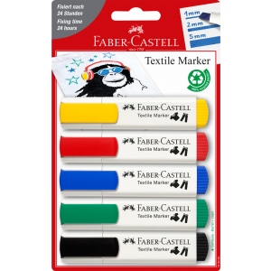 Markery do tkanin Faber-Castell zestaw podstawowy, 5 kolorów