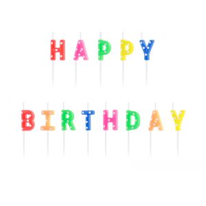 Świeczki urodzinowe Happy Birthday, mix kolorów, 2,5 cm, 13 sztuk