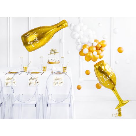 Balon foliowy Butelka - Happy New Year, 32x82cm, złoty - 3