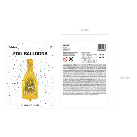 Balon foliowy Butelka - Happy New Year, 32x82cm, złoty - 4