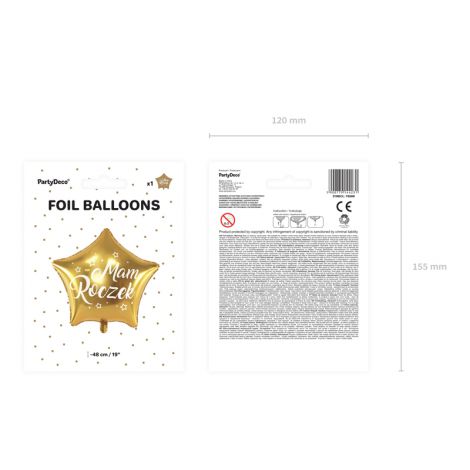 Balon foliowy Gwiazdka - Mam Roczek, 48cm, złoty - 7