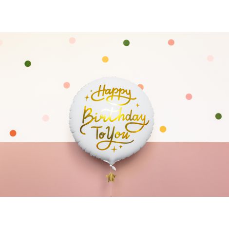 Balon foliowy Happy Birthday To You, 35 cm, biały - 2