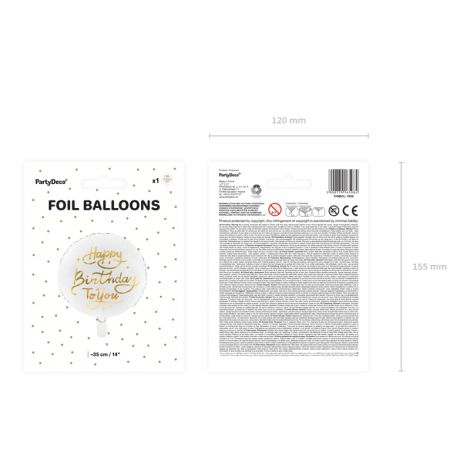 Balon foliowy Happy Birthday To You, 35 cm, biały - 5