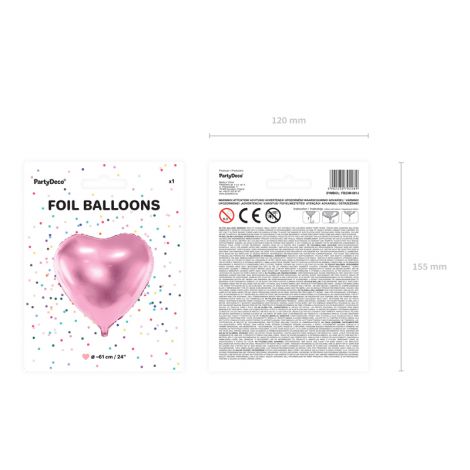 Balon foliowy Serce, 61cm, jasny róż - 3