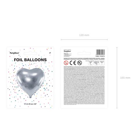 Balon foliowy Serce, 61cm, srebrny - 5