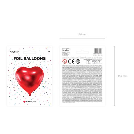 Balon foliowy Serce, 61cm, czerwony - 3