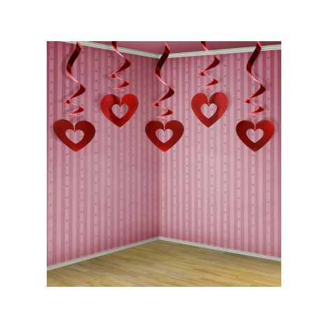 Świderki PartyDeco Serca Czerwone, 60cm, 5szt - 5