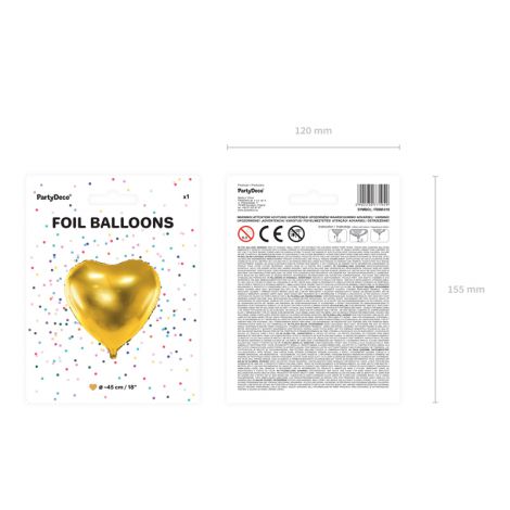 Balon foliowy Serce, 45cm, złoty - 3