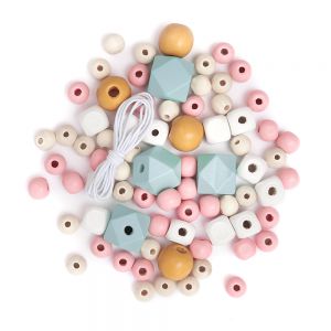 Koraliki drewniane dpCraft Pastel kolorowe, 80szt