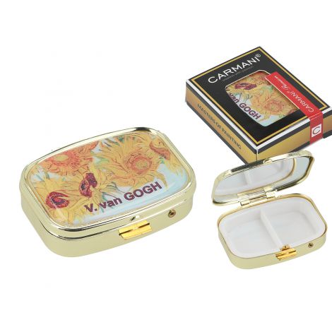 Puzderko na tabletki, prostokątne z lusterkiem - V. van Gogh, Słoneczniki