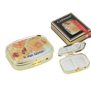 Puzderko na tabletki, prostokątne z lusterkiem - V. van Gogh, Słoneczniki