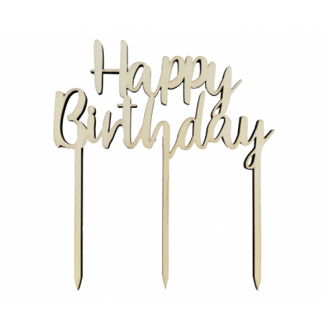 Dekoracja drewniana na tort Happy Birthday, 13x14 cm