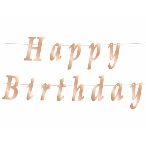 Girlanda B&C Happy Birthday metaliczna różowo-złota