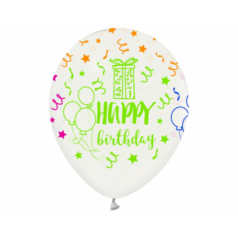 Balony Happy Birthday, 12", 5 szt.