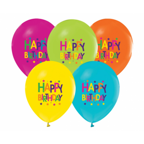 Balony Happy Birthday (gwiazdki) 12", 5 szt.