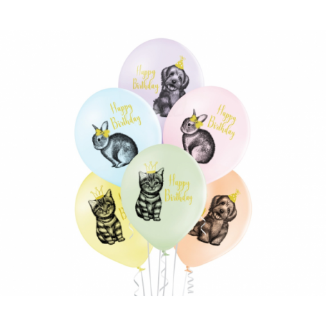 Balony D11 Birthday Pets, 6 szt.