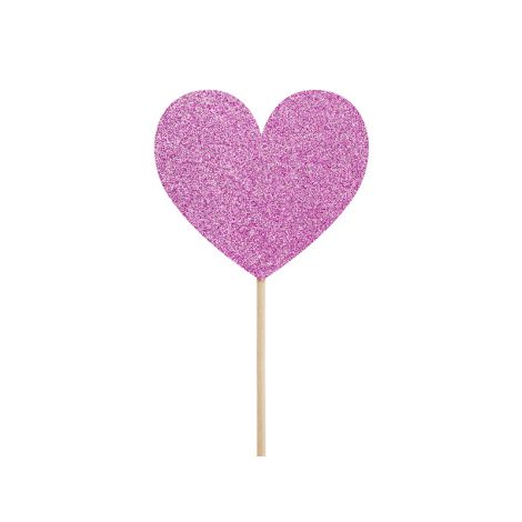 Dekoracje do muffinek Sweet Love - Serca, ciemny różowy, 6 sztuk - 2