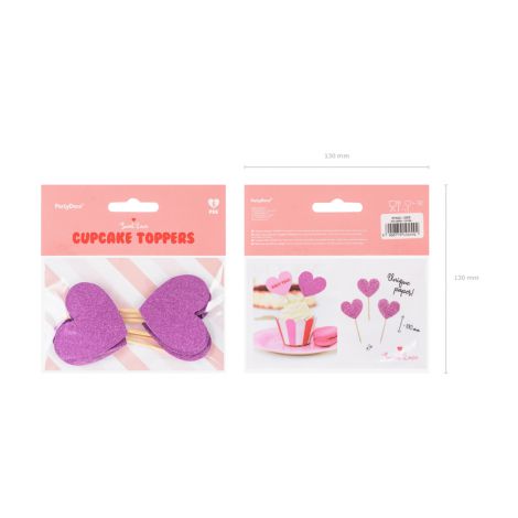 Dekoracje do muffinek Sweet Love - Serca, ciemny różowy, 6 sztuk - 3