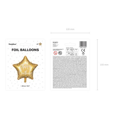 Balon foliowy Happy Birthday, 40cm, złoty - 3