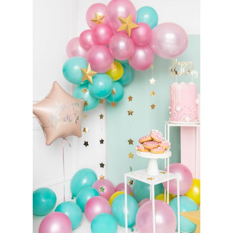 Balon foliowy Happy Birthday, 40cm, jasny pudrowy róż - 2