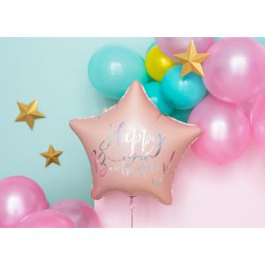 Balon foliowy Happy Birthday, 40cm, jasny pudrowy róż