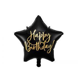 Balon foliowy Happy Birthday, 40cm, czarny