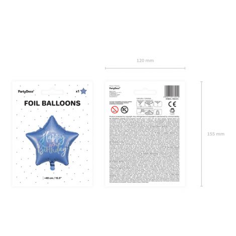 Balon foliowy Happy Birthday, 40cm, granatowy - 4