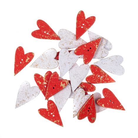 Guziki dpCraft drewniane Serca 2x3.2cm, 24szt czerwone/białe Złocone