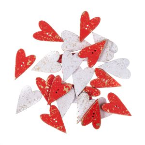 Guziki dpCraft drewniane Serca 2x3.2cm, 24szt czerwone/białe Złocone