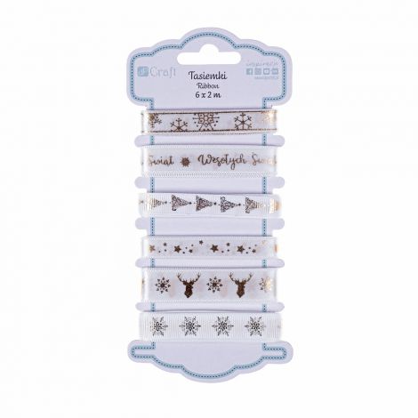 Tasiemki satynowe dpCraft White Christmas, 6x2m