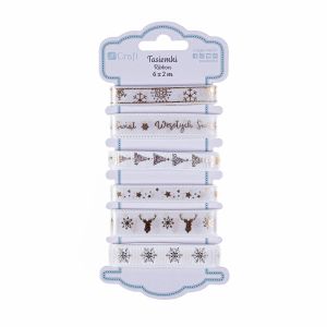 Tasiemki satynowe dpCraft White Christmas, 6x2m