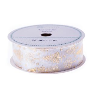 Tasiemka satynowa dpCraft White Christmas Choinki, 25mm x 5m