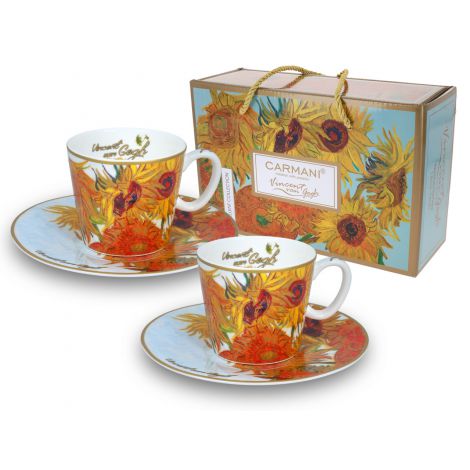 Komplet dwóch filiżanek Carmani 125ml espresso ze spodkami - V. van Gogh, Słoneczniki - 2