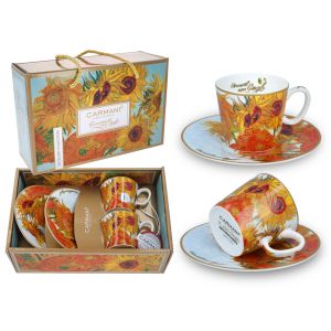 Komplet dwóch filiżanek Carmani 125ml espresso ze spodkami - V. van Gogh, Słoneczniki