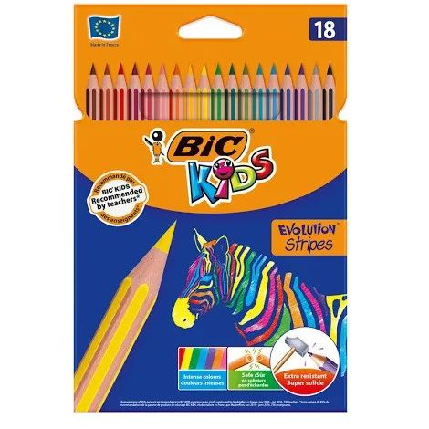 Kredki ołówkowe Bic Kids Evolution Illusion z gumką, 18 kolorów