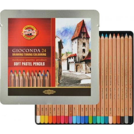 Pastele suche w ołówku Koh-i-Noor Gioconda, 24 kolory, metalowe opakowanie