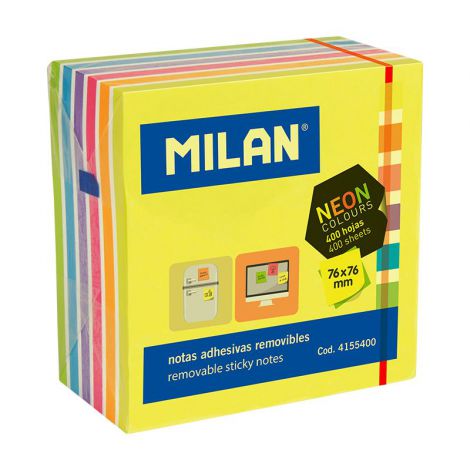 Karteczki samoprzylepne Milan kostka 76x76mm, 400szt Neon
