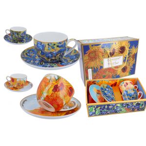 Komplet dwóch filiżanek Carmani 225ml ze spodkami - V. van Gogh, Słoneczniki i Irysy