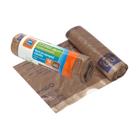 Worki na śmieci Ravi Eco Bags z taśmą 60l 10szt, Brązowe biodegradowalne