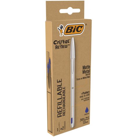 Długopis Bic Cristal Re'new Metal + 2 wkłady Niebieski