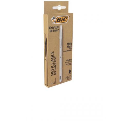 Długopis Bic Cristal Re'new Metal + 2 wkłady Czarny