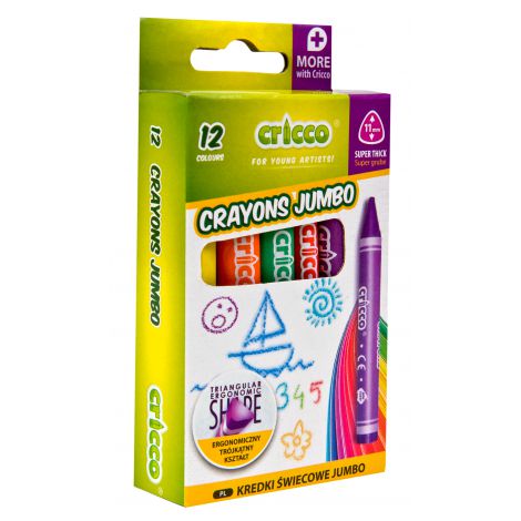 Kredki świecowe Cricco Jumbo, 12 kolorów
