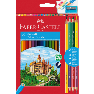 Kredki ołówkowe Faber-Castell Zamek, 36 kolory +3 kredki dwustronne + temperówka + ołówek